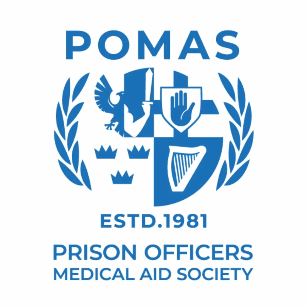 Prison Officers Medical Aid Society logo in dark blue.